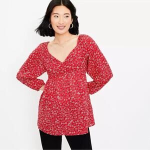 Loft Heart Valentine's Day Print Smocked Babydoll Blouse Top - size 6